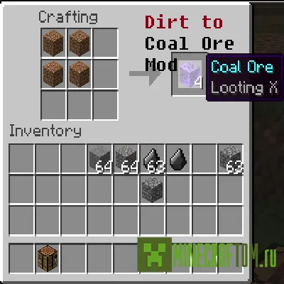 Мод Coal Ore from Dirt (Угольная руда из грязи) для версии 1.8 Minecraft Мод Coal Ore from Dirt (Угольная руда из грязи) для версии 1.8 Minecraft