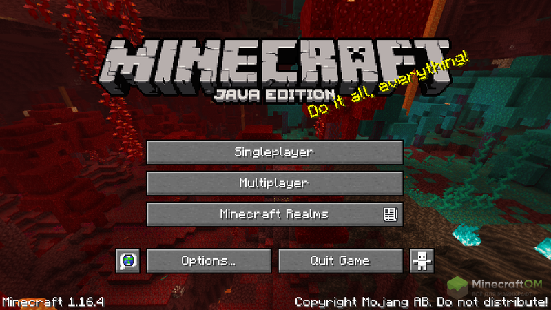 Главное меню Майнкрафт 1.16.4