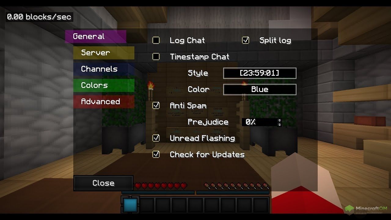 Настройка чата в моде TabbyChat.