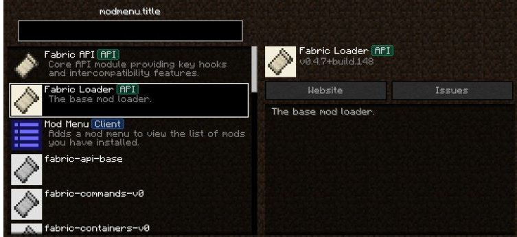 Fabric API в меню