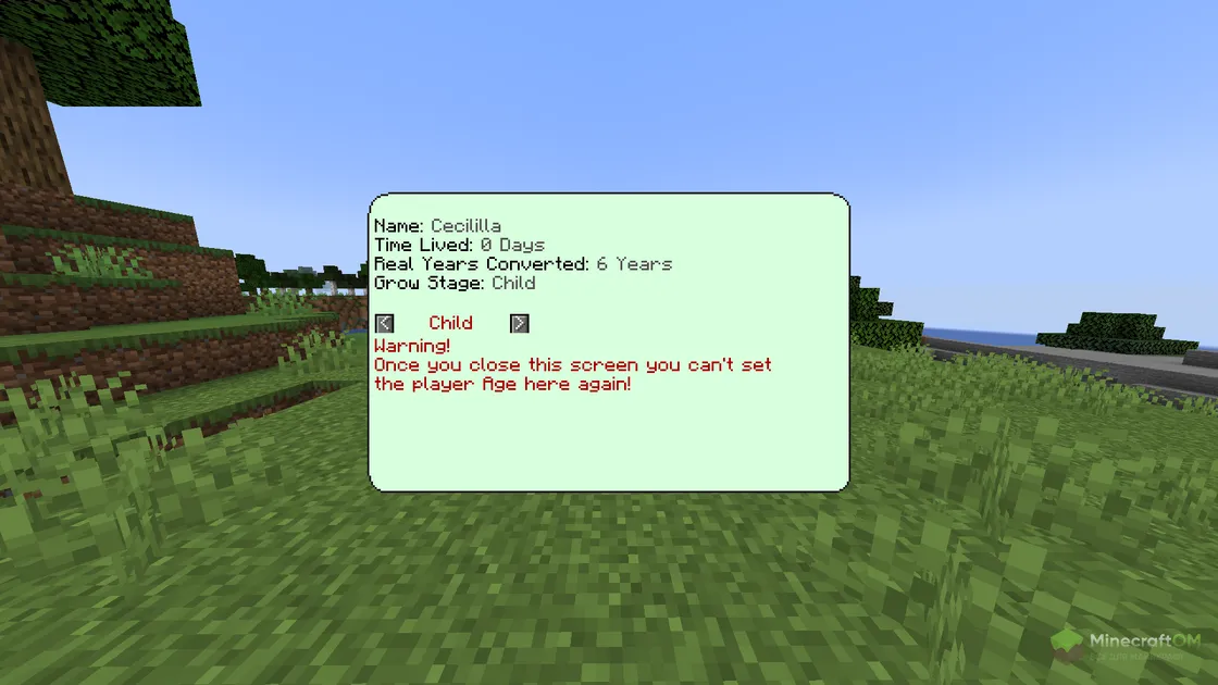 Меню с выбором возраста персонажа