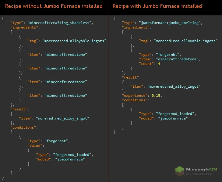 Примеры создания json-файлов рецептов