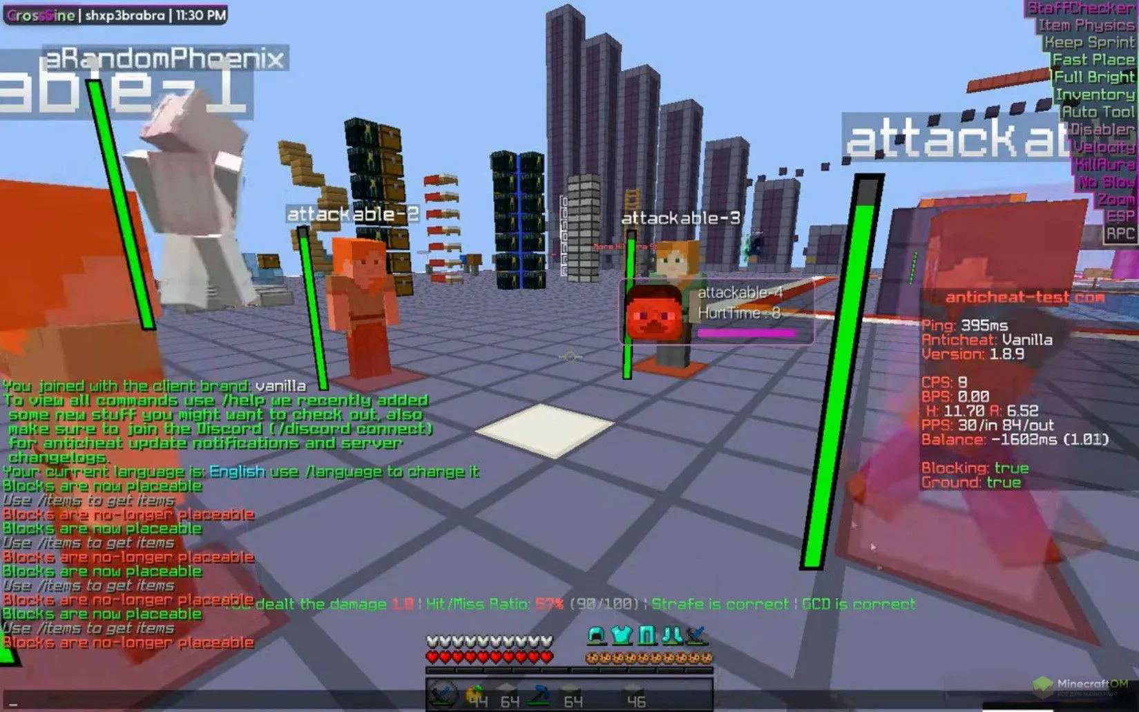 Чит в действии на сервере