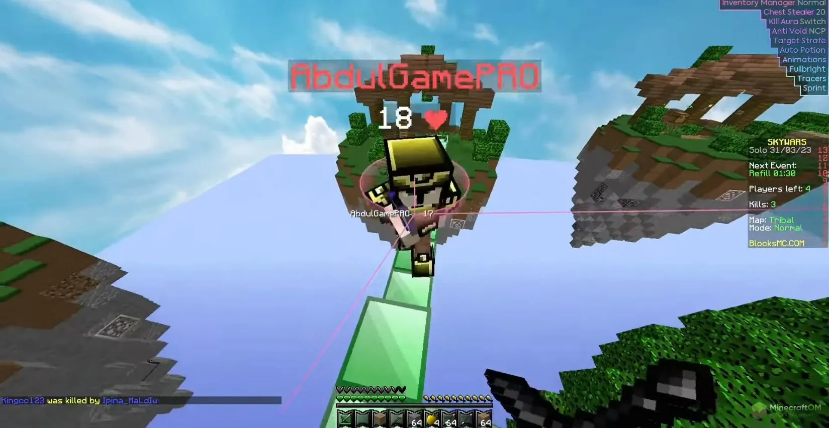 Чит в действии на сервере