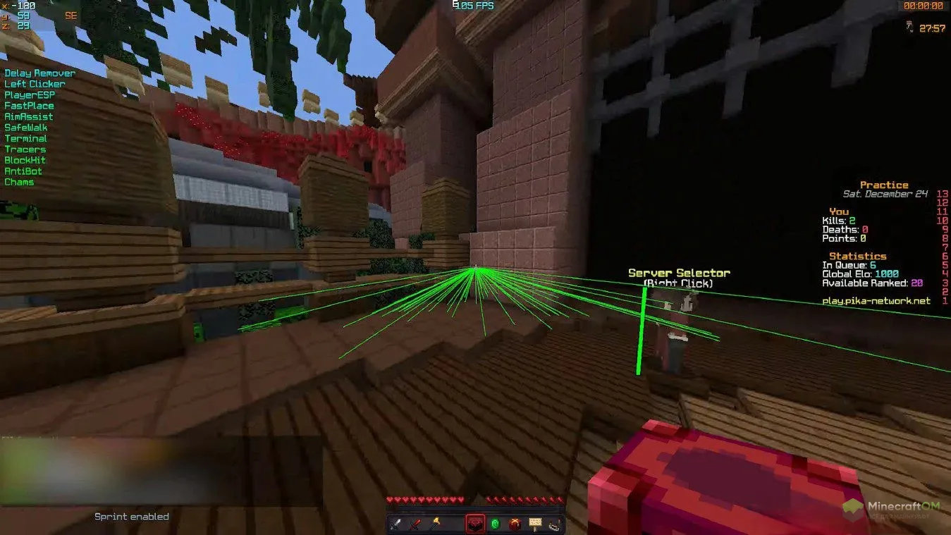 Чит в действии на сервере