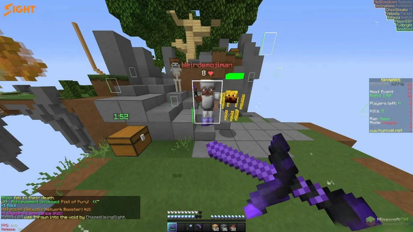 Чит в действии на сервере