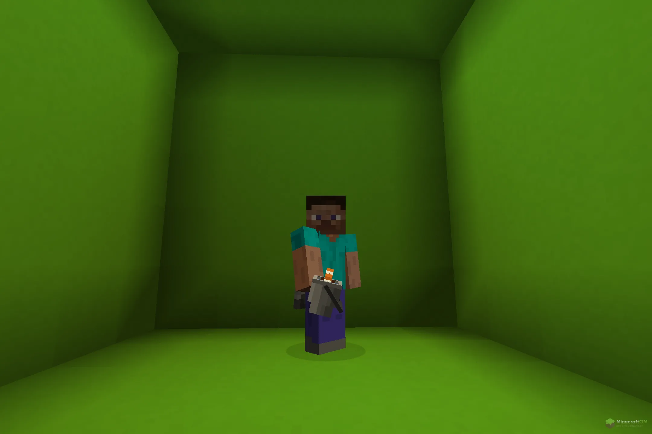 Новое ведро в руках игрока из текстурпака Findrek's 3D Buckets and Fish