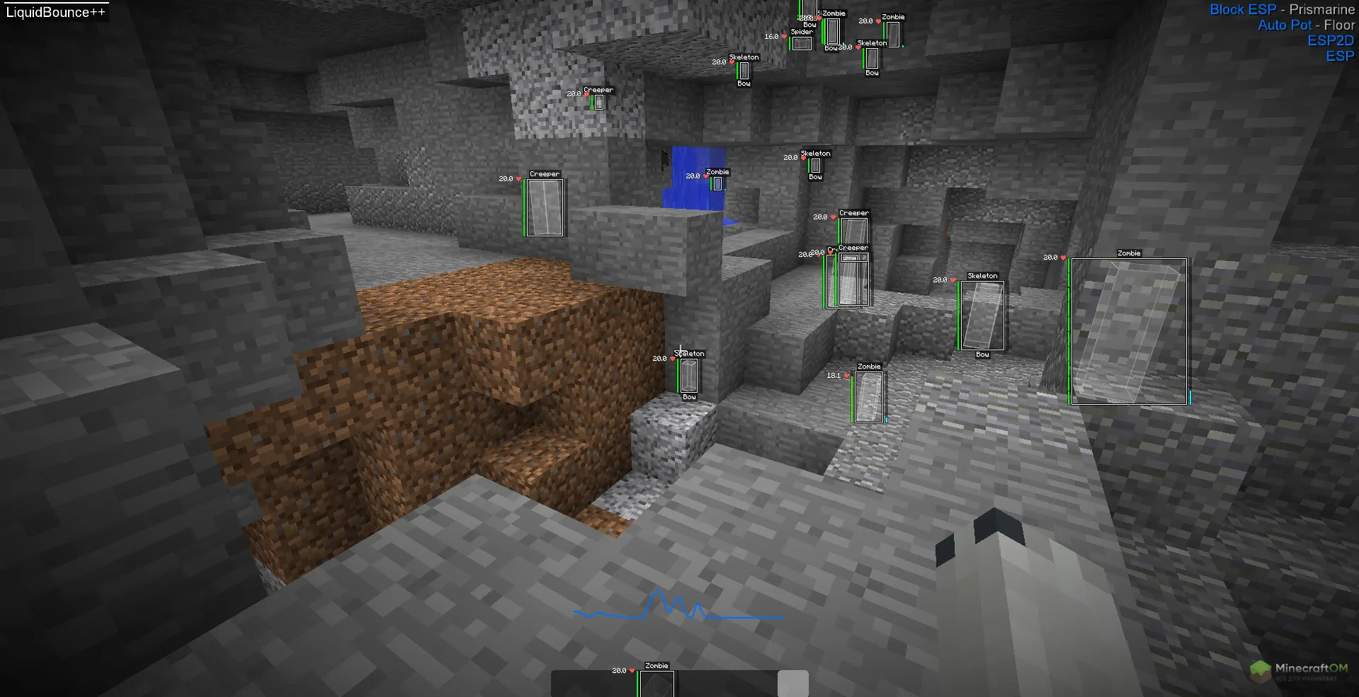 Функция чита LiquidBounce Plus Plus видеть мобов сквозь стены