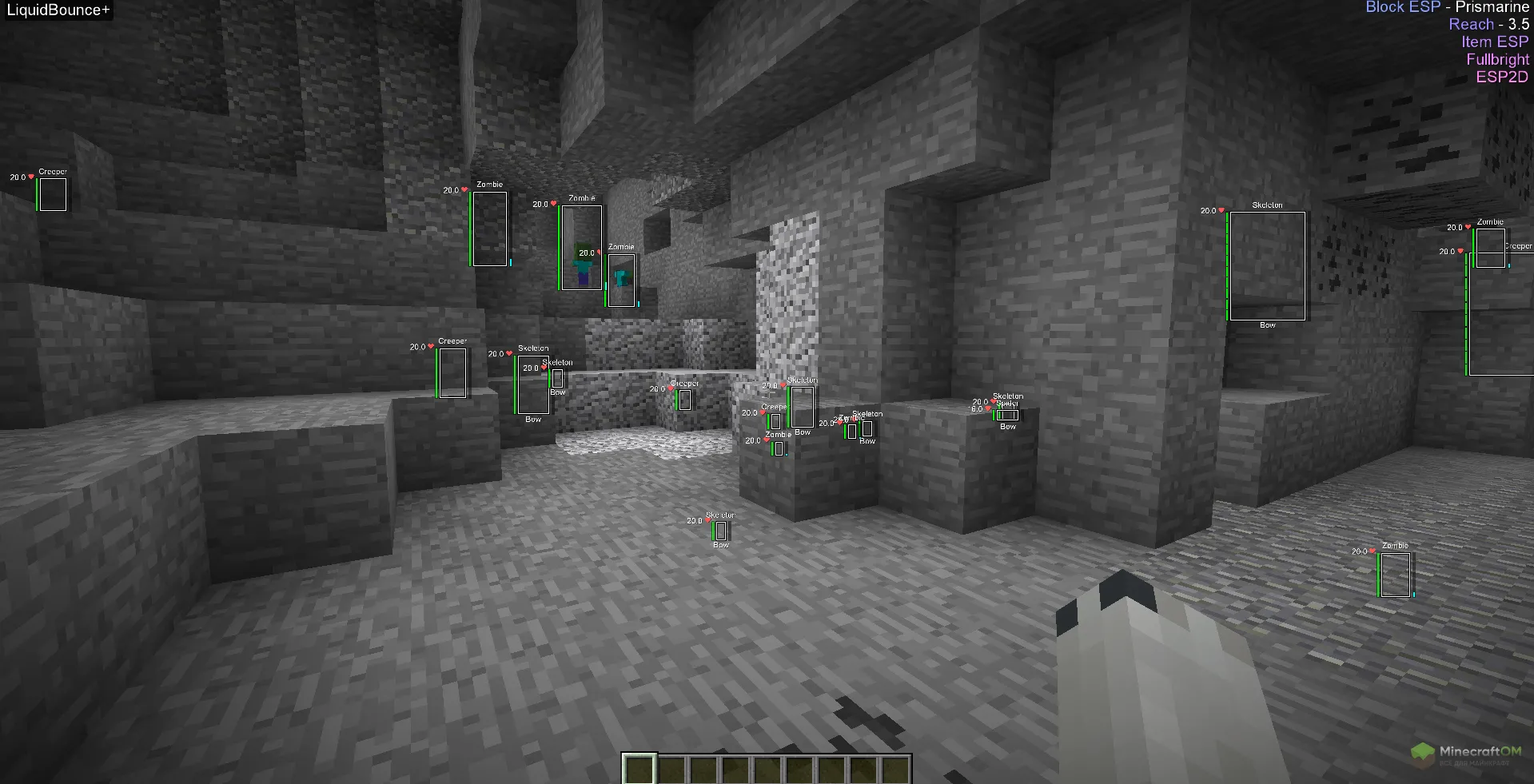 Функция подсвечивания мобов через стены чита LiquidBounce Plus Reborn