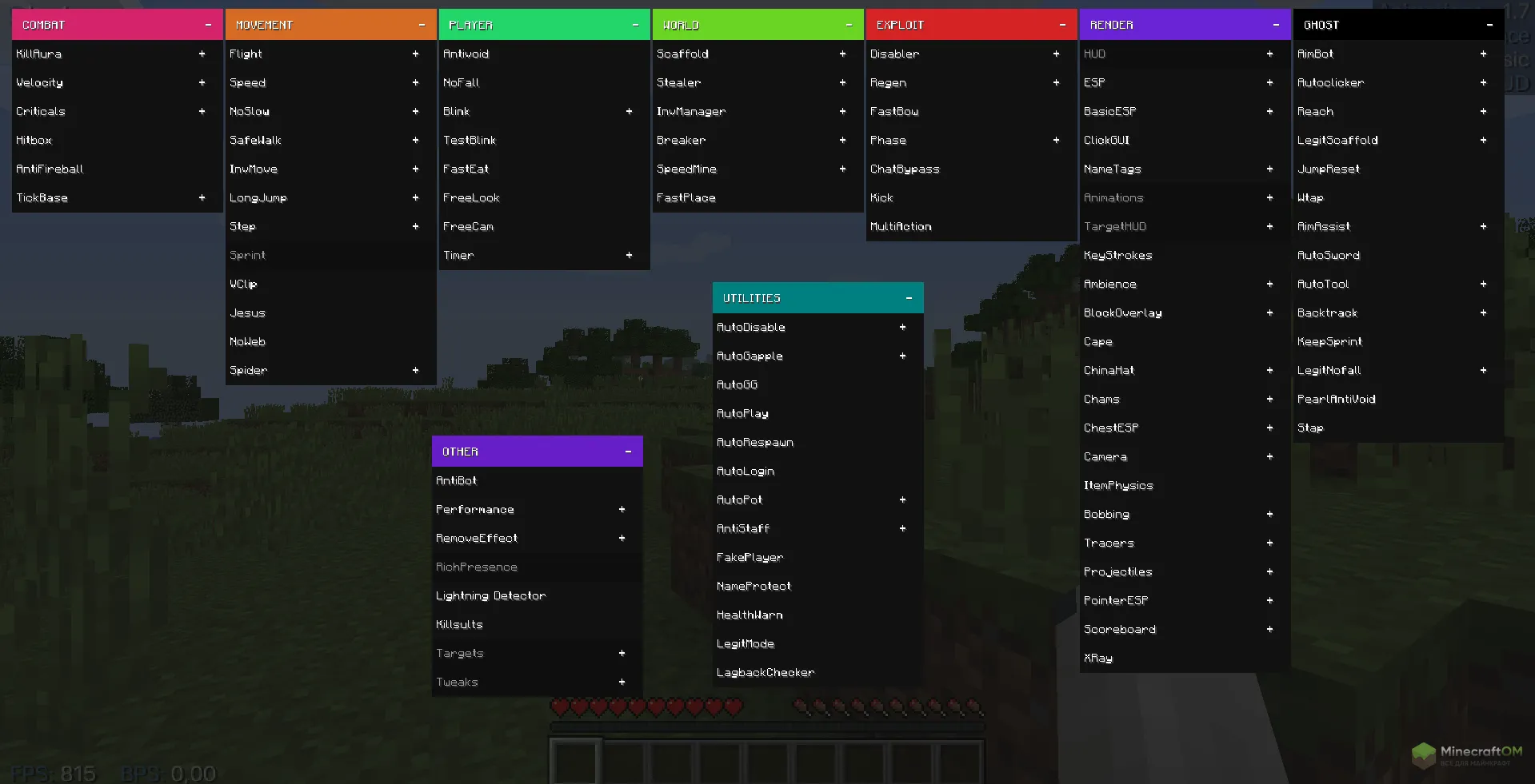 Панель функций чита Slack