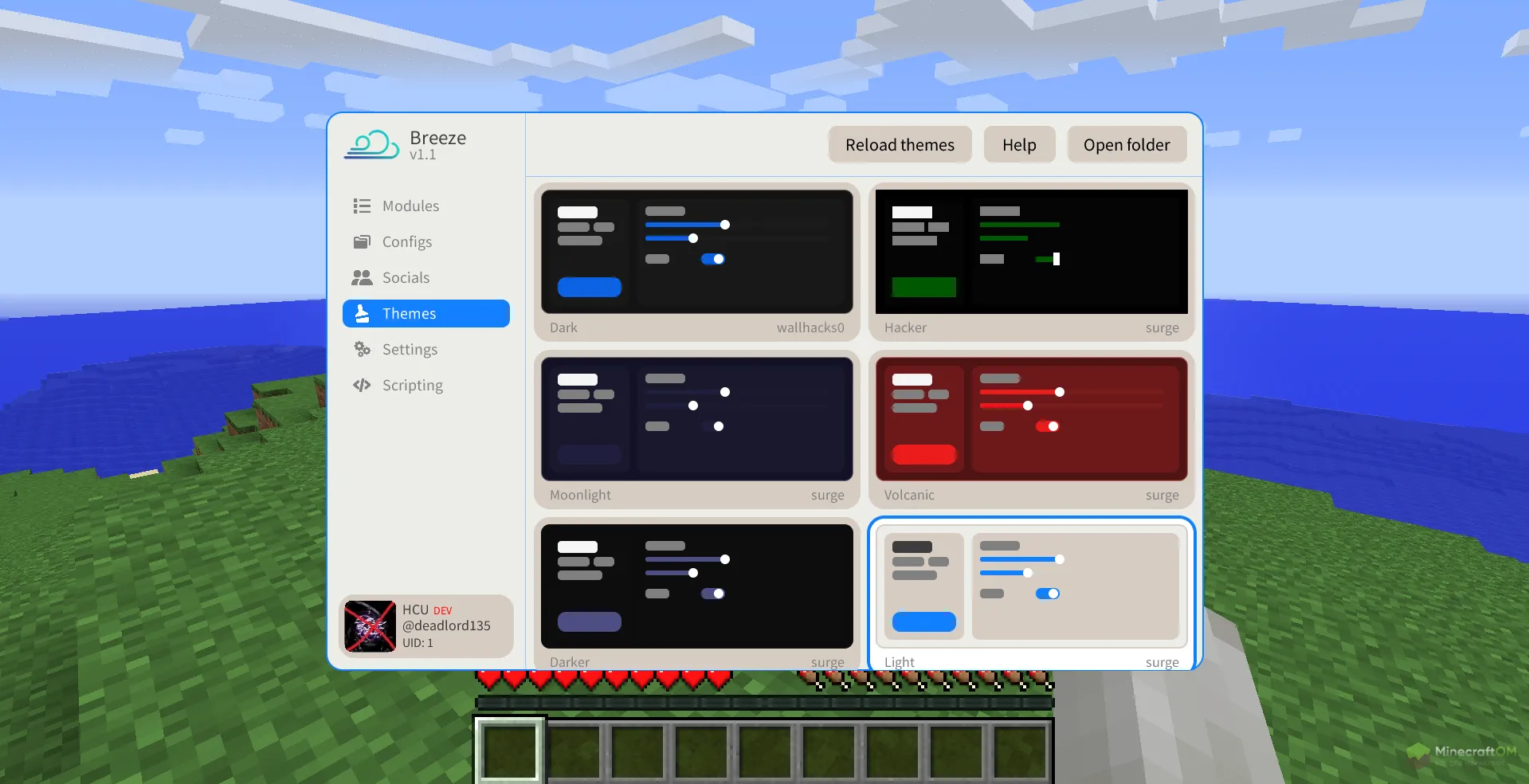 Возможность чита Breeze менять темы панели