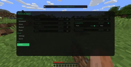 Настройка поля зрения в меню чита Arsenic