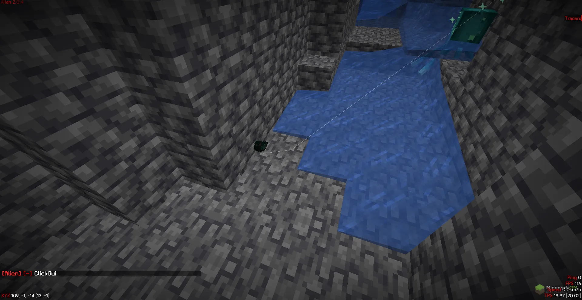 Функция луча направленного на упавшие предметы внутри чита Alien