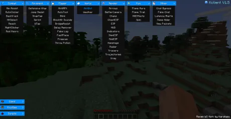 GUI меню чита KClient